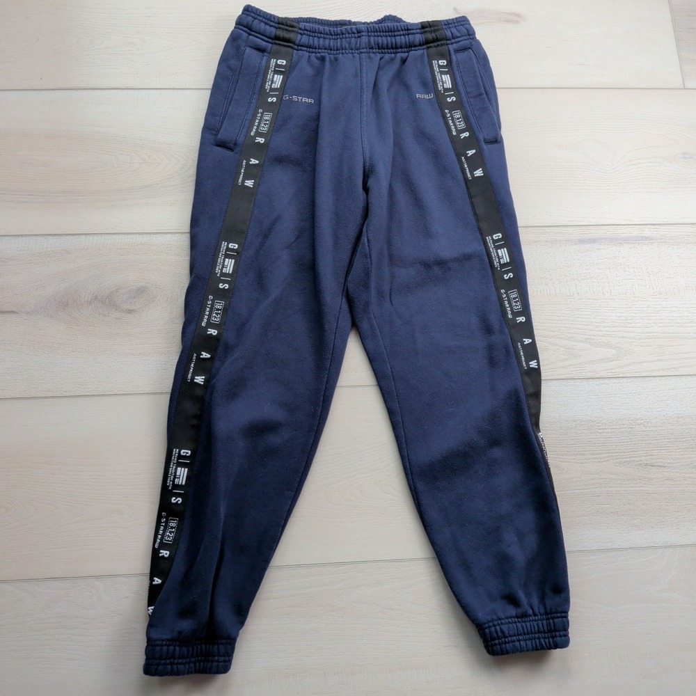 G Star Raw Jogger Sweatpants Mens S‎ Navy Blue Drawstring Side Tape Logo